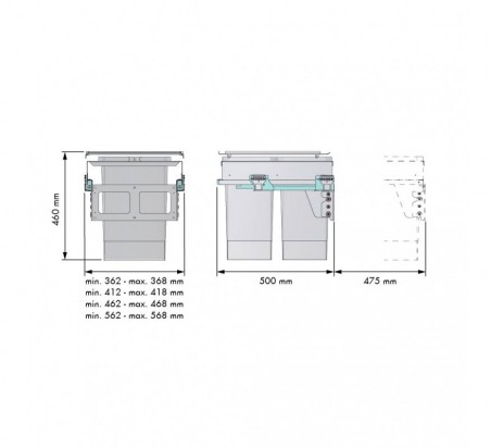 CUBO BASURA ECOLOGICO FRONTAL M500 24L+24L