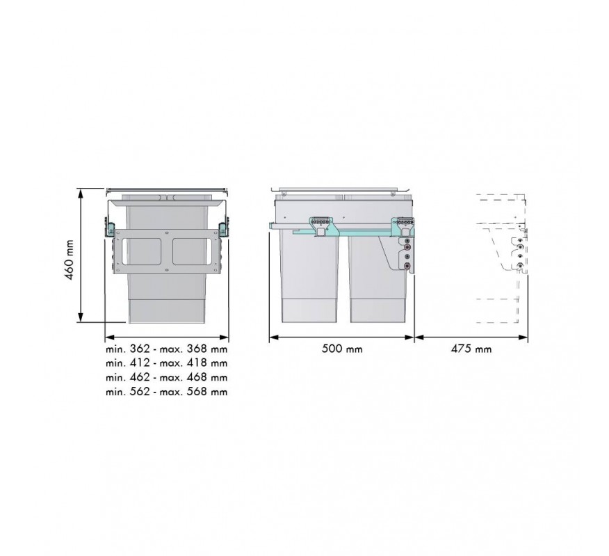 CUBO BASURA ECOLOGICO M450 FRONTAL 24L+24L