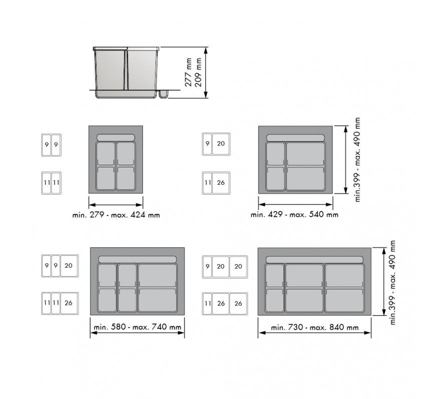 CUBO BASURA ECOLOGICO M400/450/500 9L+9L