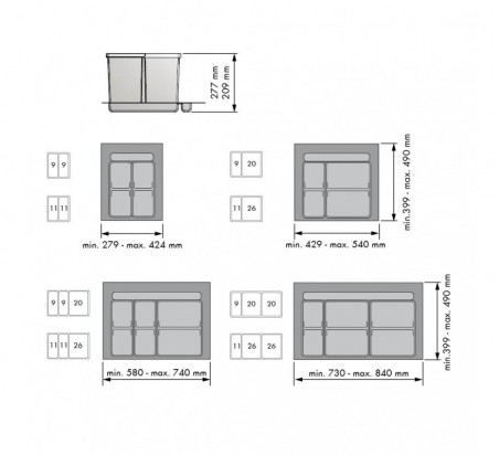 CUBO BASURA ECOLOGICO M400/450/500 11L+11L