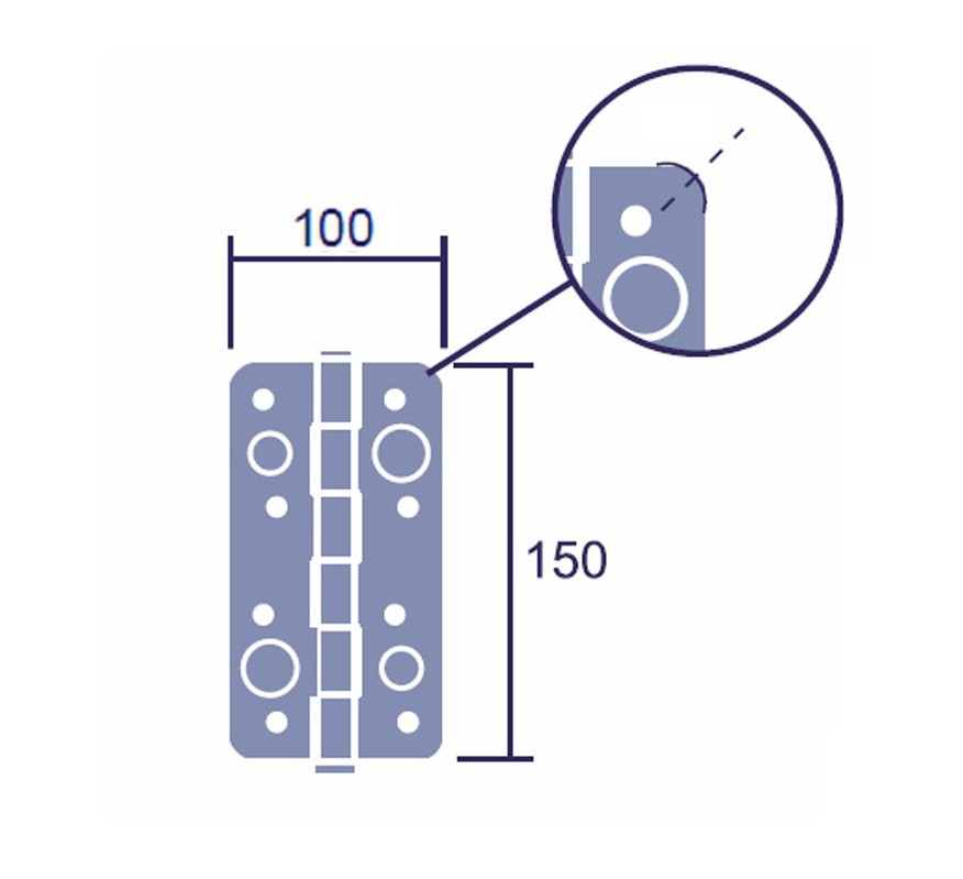 BISAGRA SEGURIDAD ANTIPALANCA 150X100X3MM RADIO 12MM CANTO REDONDO