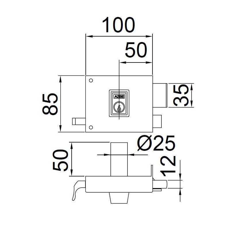 CERRADURA DE SOBREPONER AZBE 125R GOLPE LLAVE DERECHA