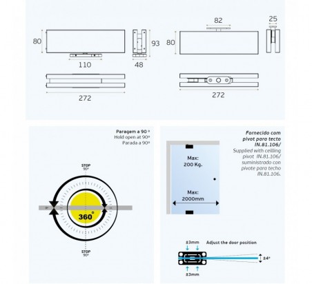 JUEGO PIVOTE JNF HIDRAULICO PARA PUERTA CRISTAL IN.81.206 INOX