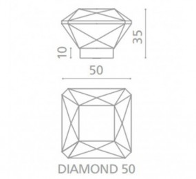 POMO MODELO DIAMOND CRYSTAL CROMO BRILLO / TRANSPARENTE 50X50MM