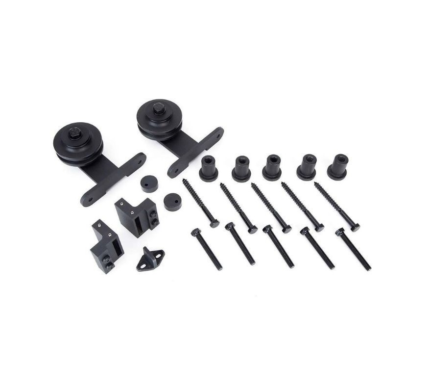 KIT CORREDERA RUSTICO GRANERO FIJACIÓN SUPERIOR NEGRO 2MT