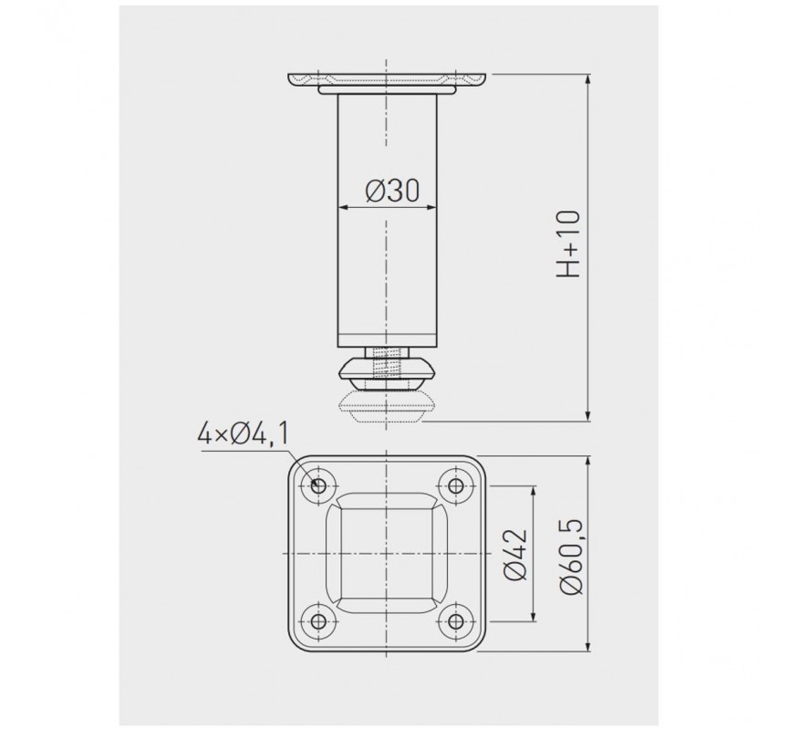 PATA METALICA CUADRADA  PLETINA 10CM NIQUEL SATINADO