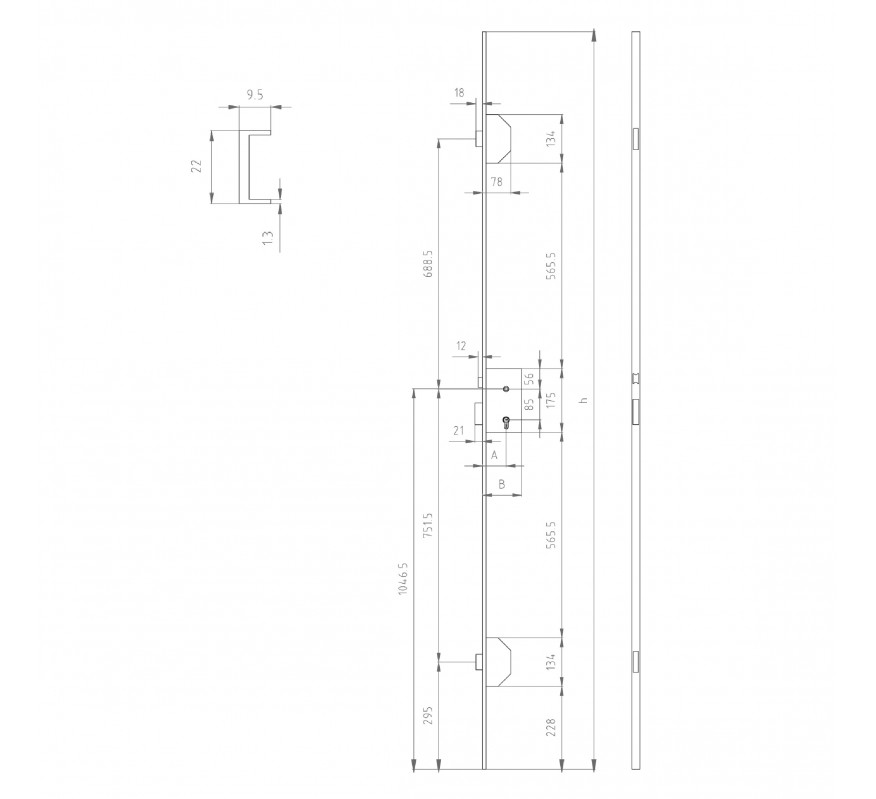 CERRADURA 1701-3-1N60845A C/BOM.30X40 C/C 60MM 2030MM PLATA