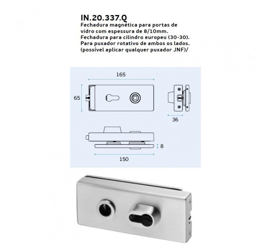 CERRADURA SOBRE CRISTAL MAGNETICA GOLPE/LLAVE IN IN.20.337.Q