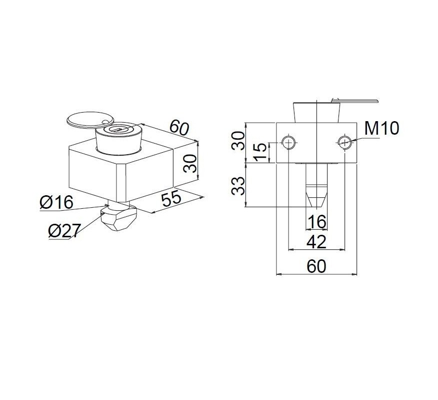 CERRADURA CABEZAL PERSIANA KEYMAT CB-70 CON LLAVE DE PUNTOS