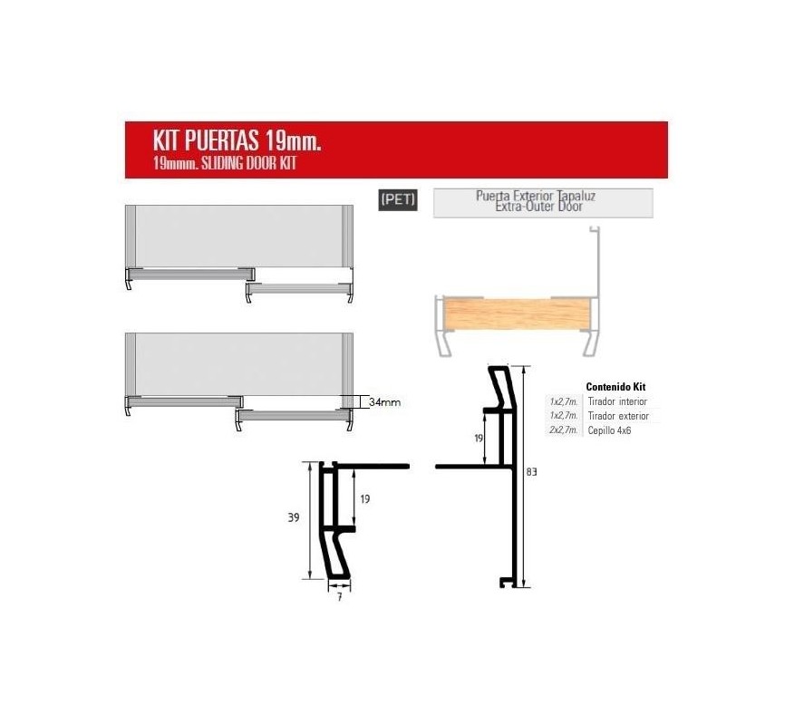 KIT PUERTA EXTERIOR. TAPALUZ 19MM 2.7MT IBERAH