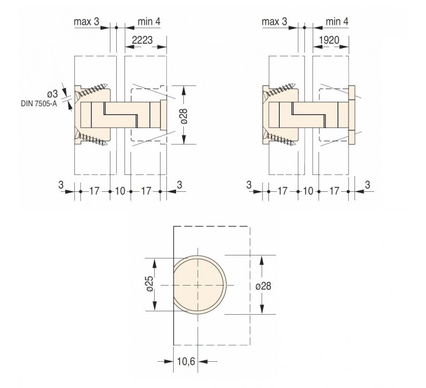 BISAGRA INVISIBLE CEAM 2001 Ø25x17 NEGRA