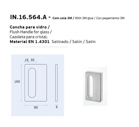 TIRADOR UÑERO RECTANGULAR P/CRISTAL 150 X 90MM IN.16.564.A