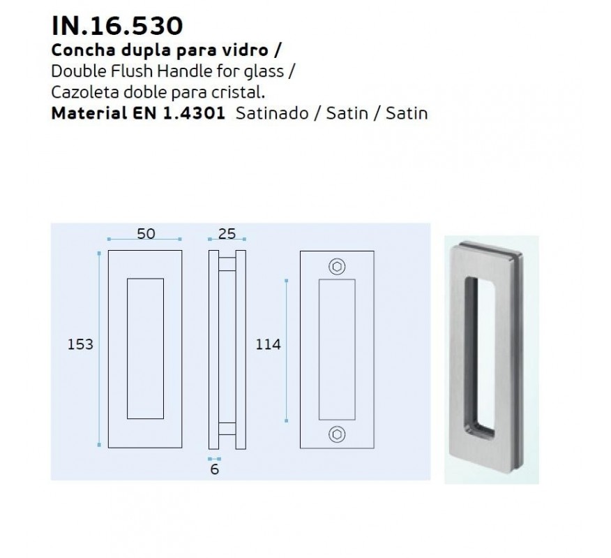 JUEGO TIRADOR UÑERO RECTANGULAR DOBLE PARA CRISTAL - 153 X 50MM IN.16.530