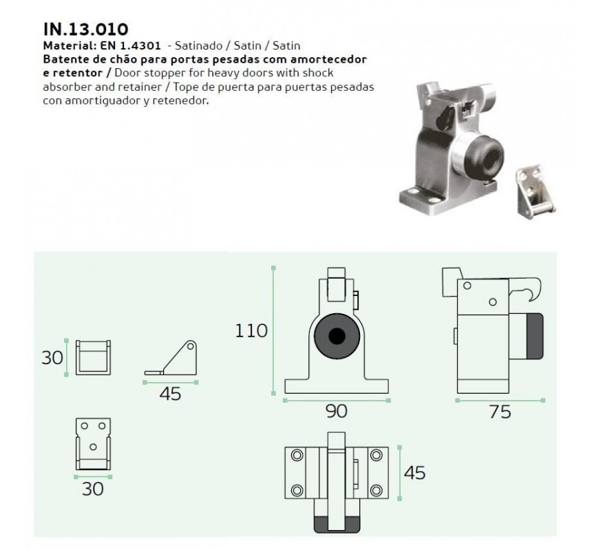 TOPE PUERTA PESADA CON AMORTIGUADOR+RETENEDOR IN.13.010